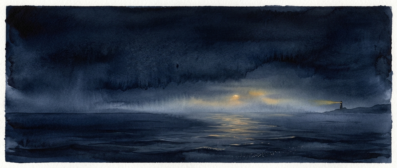 Paysage aquarelle d'une mer de nuit